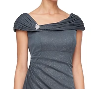 Alex Evenings Petite L-Neck Glitter-Mesh Long Dress