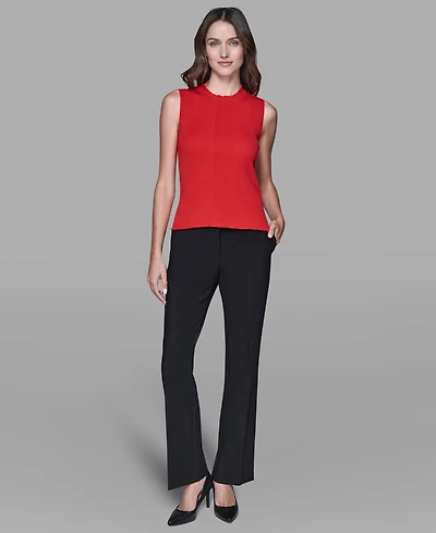 Karl Lagerfeld Paris Women's Ruffled Rib-Knit Sleeveless Top