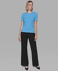 Karl Lagerfeld Paris Women's Ribbed Short-Sleeve Sweater