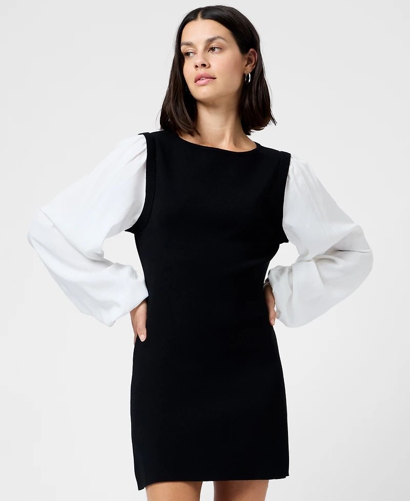 French Connection Women's Mixed Media Round Neck Mini Dress