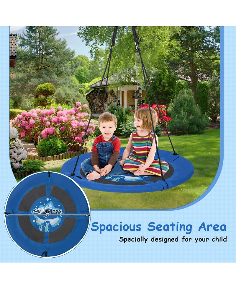 Sugift 40 Inches Saucer Tree Swing with Adjustable Hanging Ropes and 900D Oxford Fabric-Whale