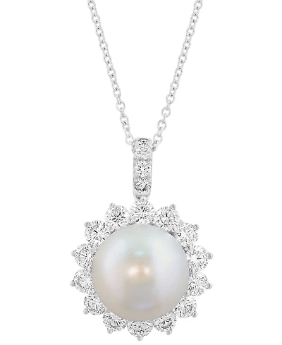Effy Collection Freshwater Pearl (12mm) and Lab Grown Diamond Pendant Necklace (1-1/2 ct. t.w.) in Sterling Silver