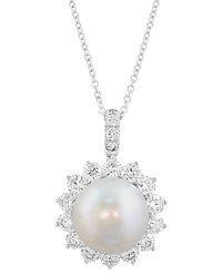 Effy Collection Freshwater Pearl (12mm) and Lab Grown Diamond Pendant Necklace (1-1/2 ct. t.w.) in Sterling Silver