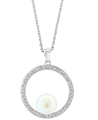 Effy Collection Freshwater Pearl (8.5-9mm) and White Topaz Pendant Necklace (1/3 ct. t.w.) in Sterling Silver