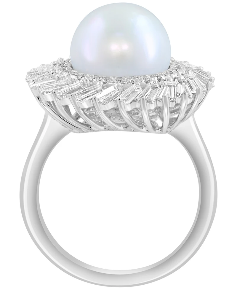 Effy Collection Freshwater Pearl (11mm) and Lab Grown Diamond Ring (1-1/3 ct. t.w.) in 14K White Gold