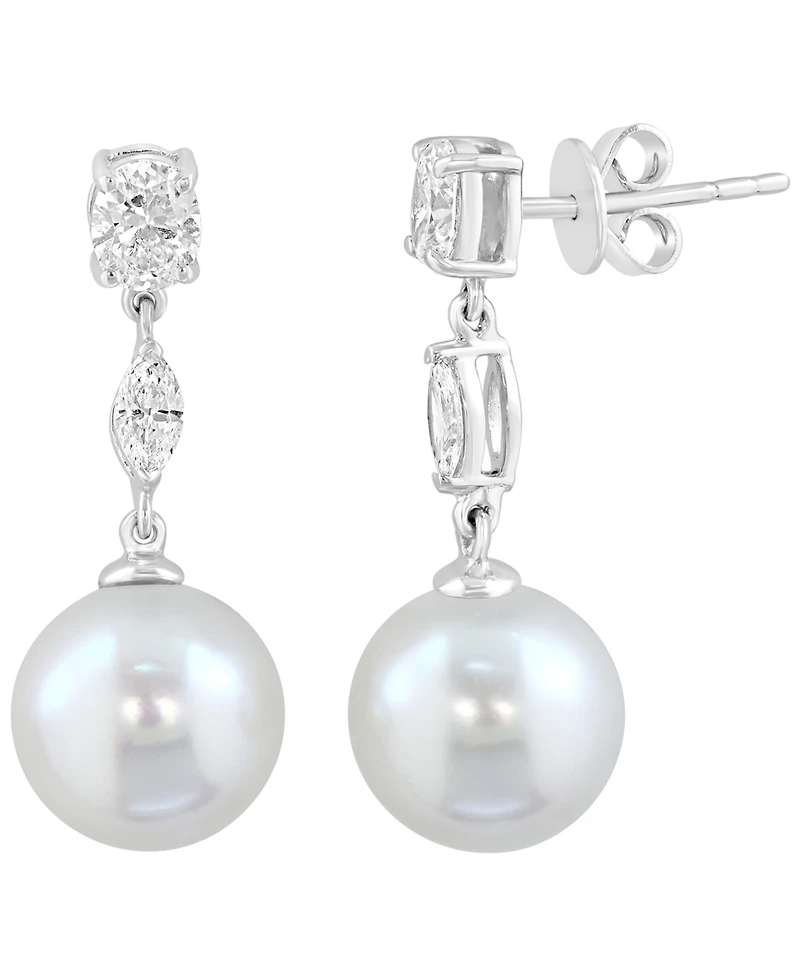 Effy Collection Freshwater Pearl (10mm) and Lab Grown Diamond Earrings (3/4 ct. t.w.) in 14K White Gold
