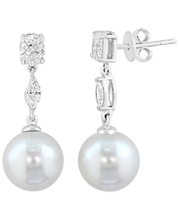 Effy Collection Freshwater Pearl (10mm) and Lab Grown Diamond Earrings (3/4 ct. t.w.) in 14K White Gold