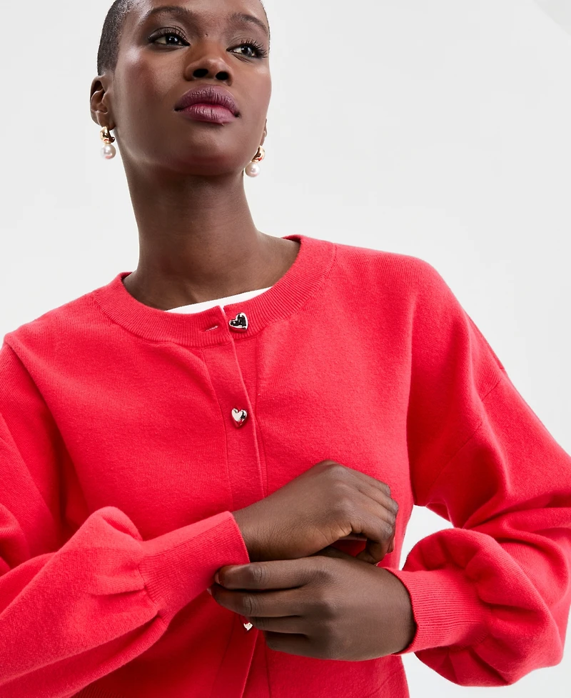 On 34th Women's Blouson Sleeve Heart-Button Cardigan, Macy's Exclusive
