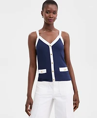 On 34th Women's Knit Solid Colored-Trim Button-Up Tank Top, Macy's Exclusive