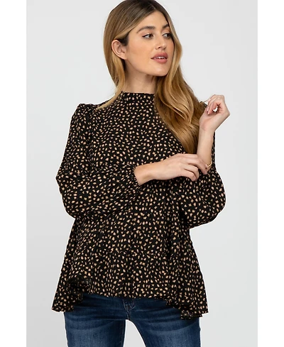Pinkblush Maternity Black Animal Print Mock Neck Tiered Top