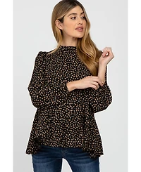 Pinkblush Maternity Black Animal Print Mock Neck Tiered Top