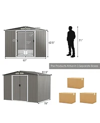 Costway 8'x6' Outdoor Storage Shed Galvanized Steel Tool House Organizer for Garden Yard