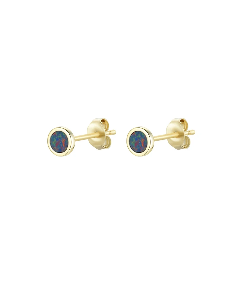 Kamaria Round Stud Earrings With Lab-Grown Opal 14k Gold Plated Sterling Silver