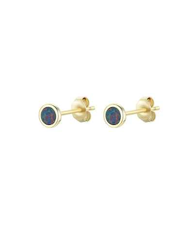Kamaria Round Stud Earrings With Lab-Grown Opal 14k Gold Plated Sterling Silver