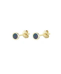 Kamaria Round Stud Earrings With Lab-Grown Opal 14k Gold Plated Sterling Silver
