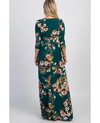 Pinkblush Maternity Green Rose Print Sash Tie Maxi Dress