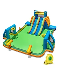 Kids Inflatable Water Slide with 2 Long Slides and 2 Soccer Gates with 1100W Blower