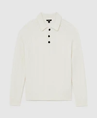 Reiss Men's Half-Button Cable-Knit Wool Shirt