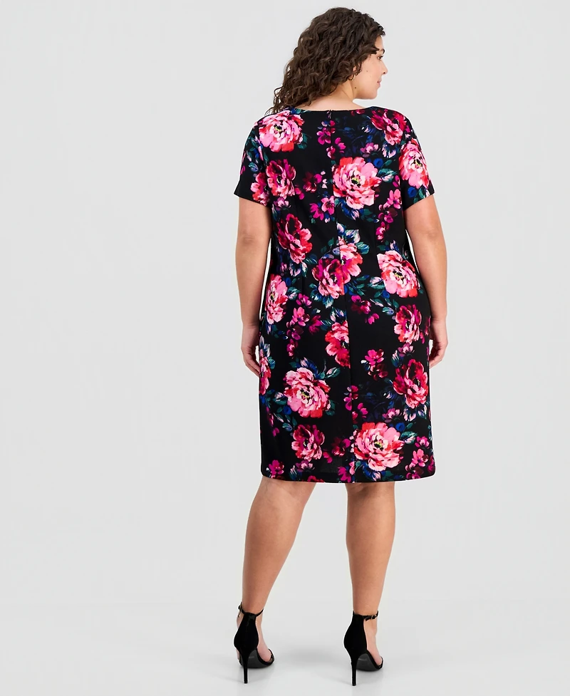 Connected Plus Printed Cutout-Neck Scuba Sheath Dress