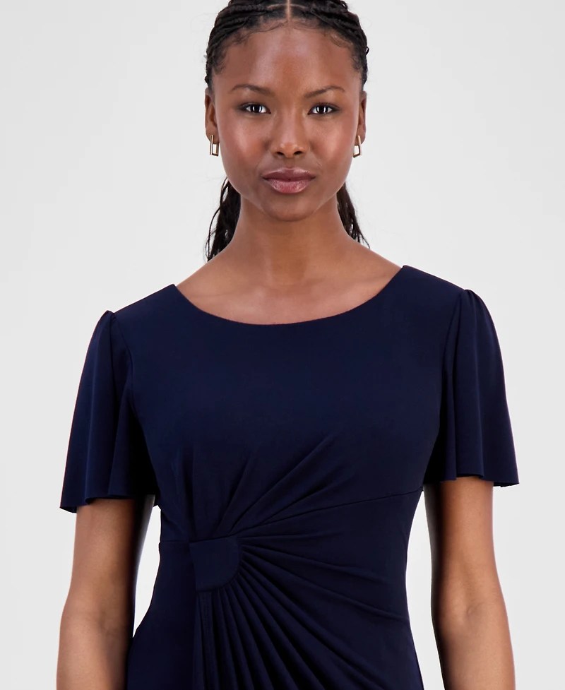 Connected Petite Side-Gathered Flutter-Sleeve Dress