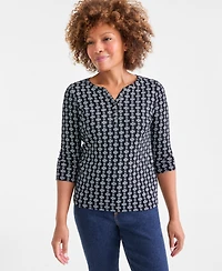 Style & Co Women's Printed 3/4-Sleeve Henley Top, Macy's Exclusive