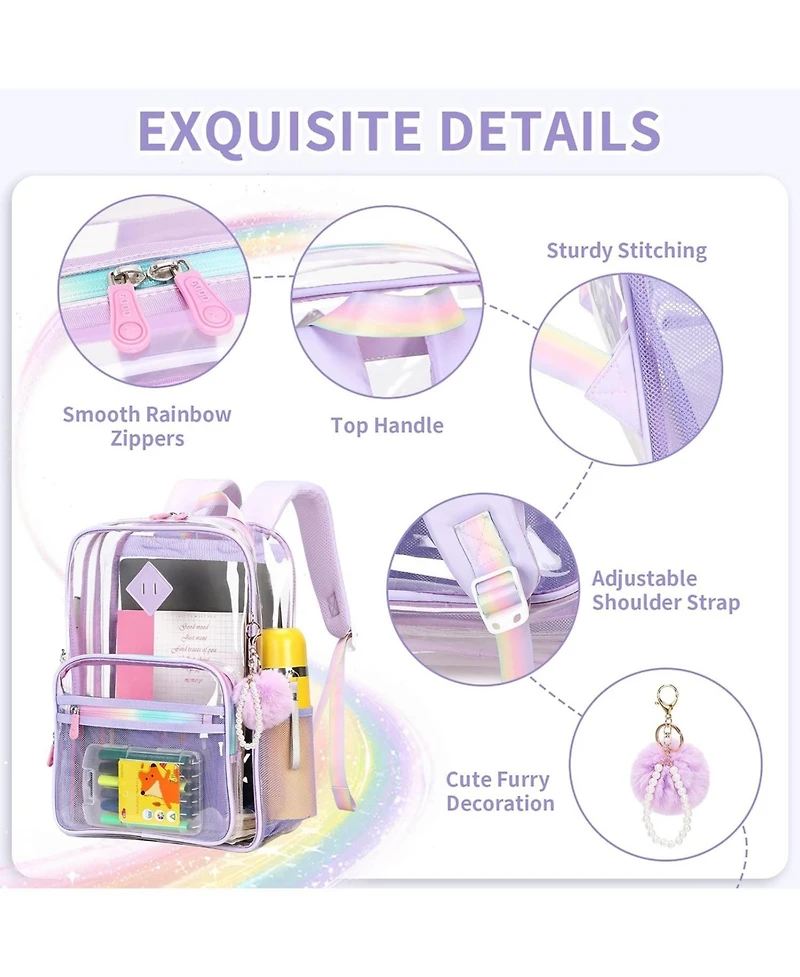 Clear Backpack Heavy Duty Transparent Backpack for School Clear Bags with Wider Straps See Through Plastic Bags Sport Events Concert Stadium-Purple