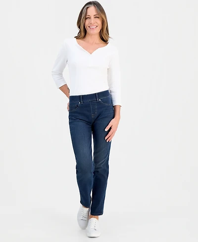 Style & Co Petite High-Rise Pull-On Straight-Leg Jeans, Macy's Exclusive