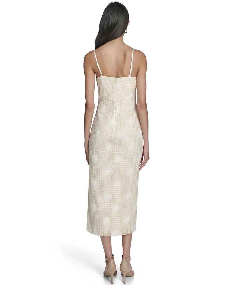 Vince Camuto Women's Novelty Woven Spaghetti Square Neck Dress