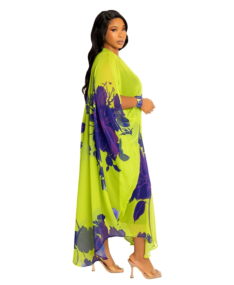 Buxom Couture Plus Size Floral Robe with Wrist Band