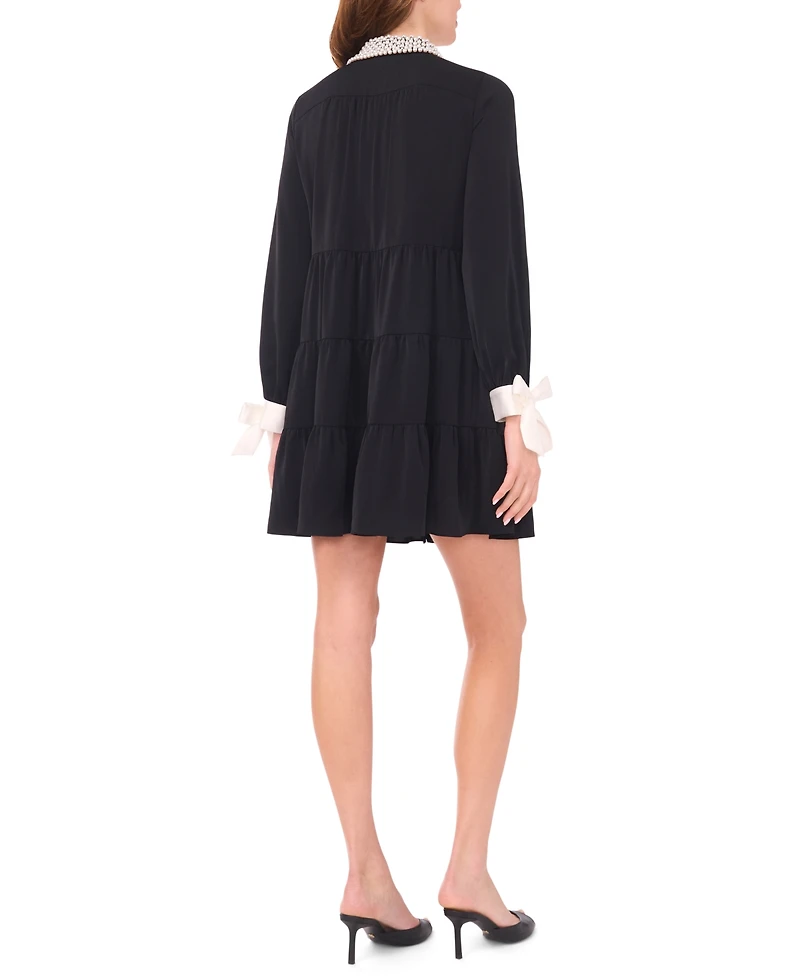 CeCe Women's Bow Collared Long-Sleeve Short Dress