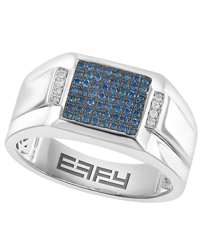 Effy Collection Men's White and Blue Diamond Ring (2/3 ct. t.w.) in Sterling Silver