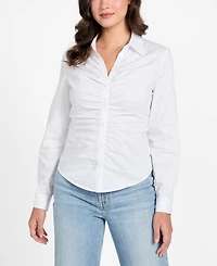 Guess Women's Shirred Long-Sleeve Collared Shirt
