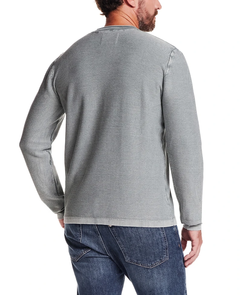 Weatherproof Vintage Men's Long Sleeve Crewneck Twill Stonewash Sweater