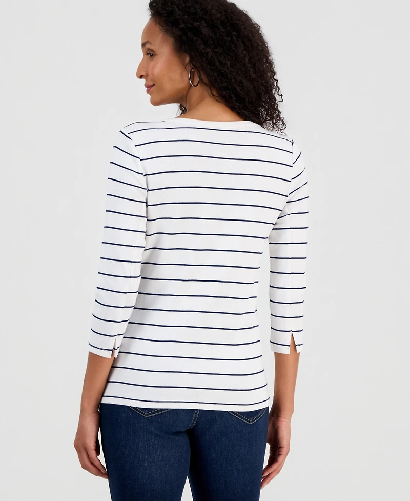 Style & Co Petite Pima Candy Boat Neck Shitake Top, Macy's Exclusive