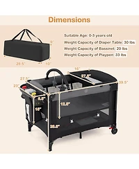 Costway Baby Bassinet Bedside Crib with Changing Table Mattress Detachable Canopy Basket