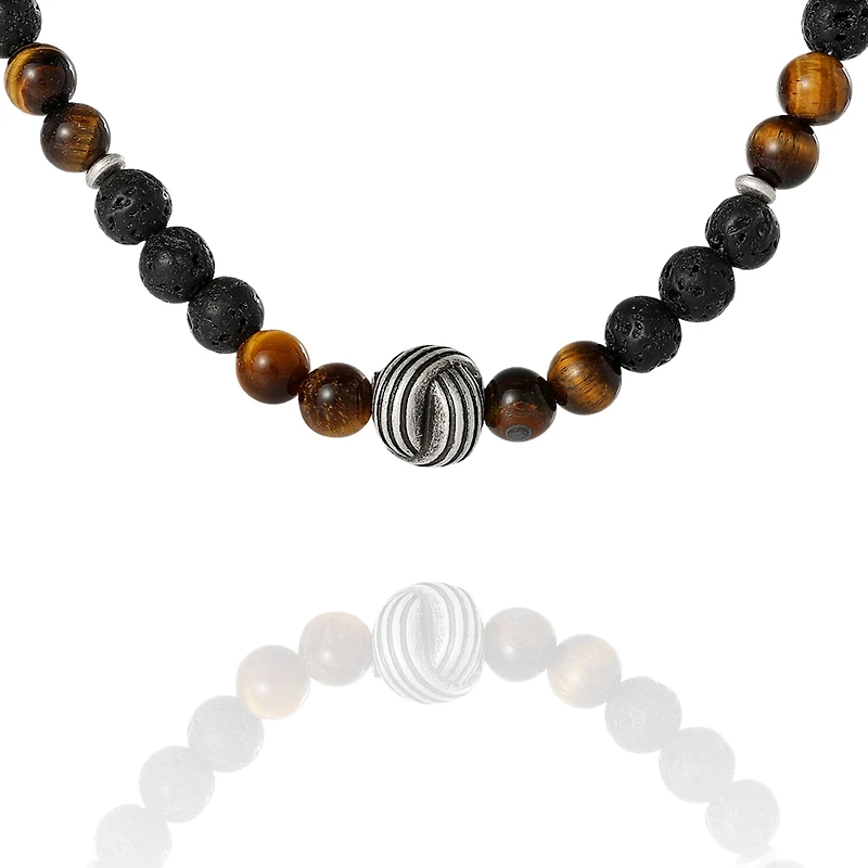 Lucky Brand Men s Lava Rock & Tiger Eye Beaded Necklace, 22''