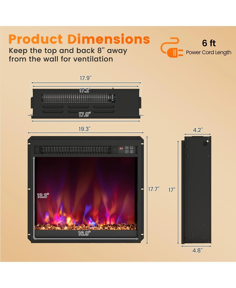 Sugift 18 Inch 1500W Electric Fireplace Insert with Remote Control