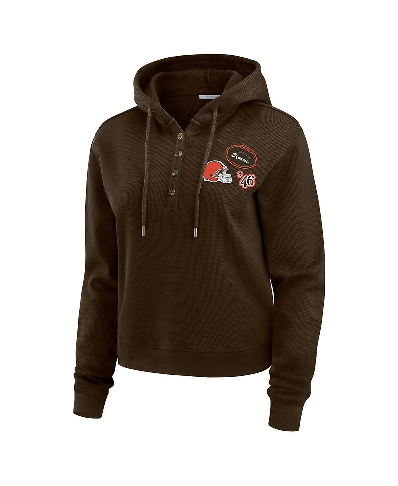 Wear by Erin Andrews Women's Brown Cleveland Browns Waffle Hoodie Pullover Top