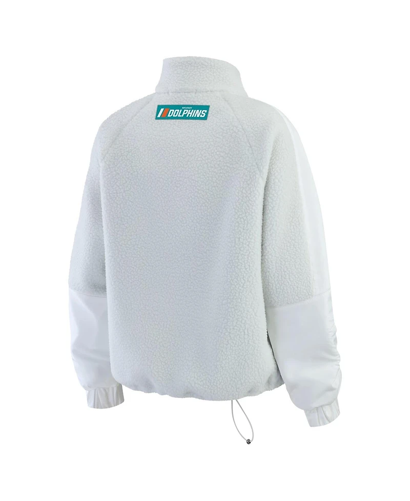 Wear by Erin Andrews Women's White Miami Dolphins Polar Fleece Half-Zip Jacket