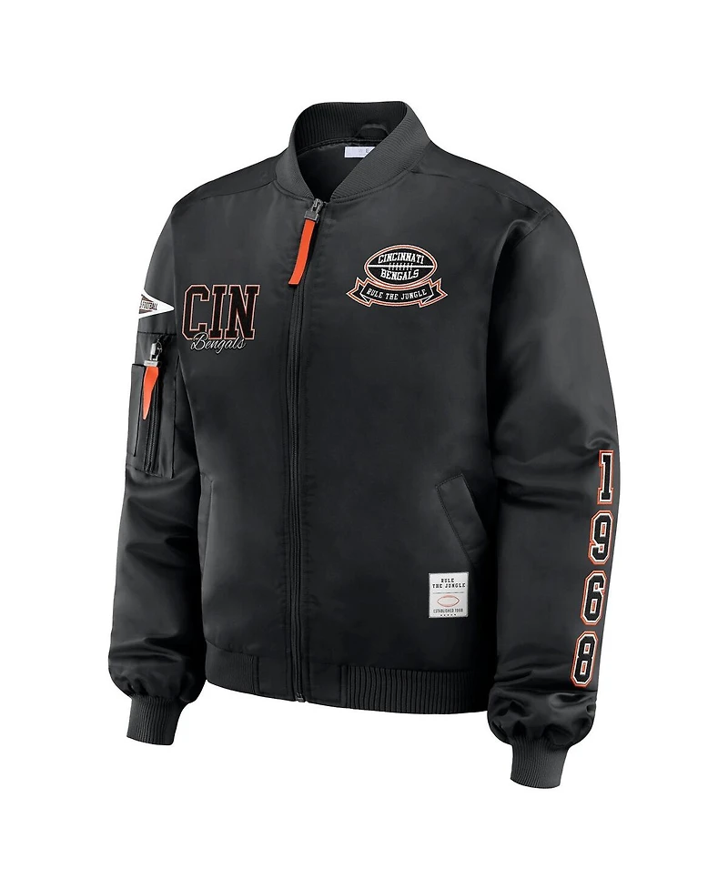 Wear by Erin Andrews Women's Black Cincinnati Bengals Patch Full-Zip Bomber Jacket