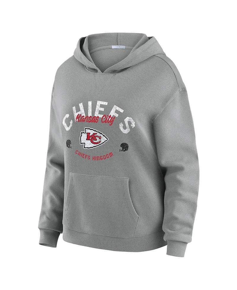 Wear by Erin Andrews Women's 2-Piece Gray Kansas City Chiefs Waffle-Knit Long-Sleeve Hoodie and Lounge Pant Set