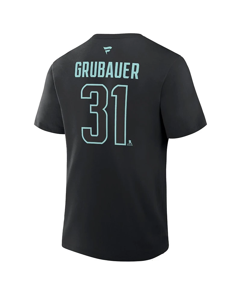Fanatics Men's Philipp Grubauer Black Seattle Kraken Authentic Stack Name Number T-Shirt