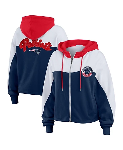 Wear by Erin Andrews Women's Navy New England Patriots Plus Color Block Full-Zip Hoodie