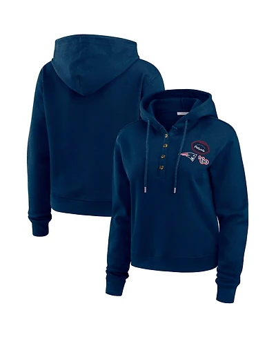 Wear by Erin Andrews Women's Navy New England Patriots Waffle Hoodie Pullover Top