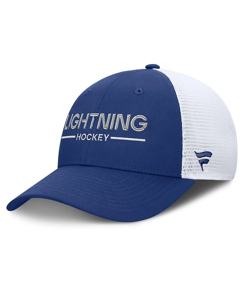 Fanatics Men's Blue/White Tampa Bay Lightning Authentic Pro Rink Lockup Adjustable Trucker Hat