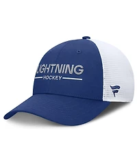 Fanatics Men's Blue/White Tampa Bay Lightning Authentic Pro Rink Lockup Adjustable Trucker Hat