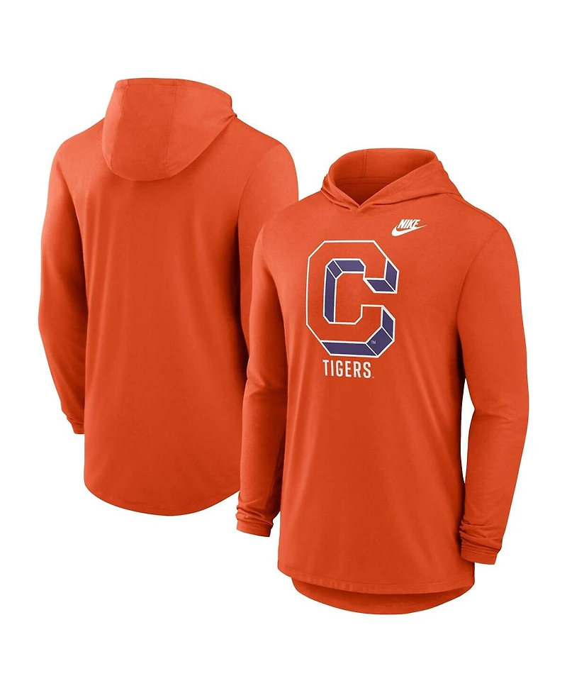 Nike Men's Orange Clemson Tigers Legacy Tri-Blend Dri-fit Long Sleeve Hoodie T-Shirt