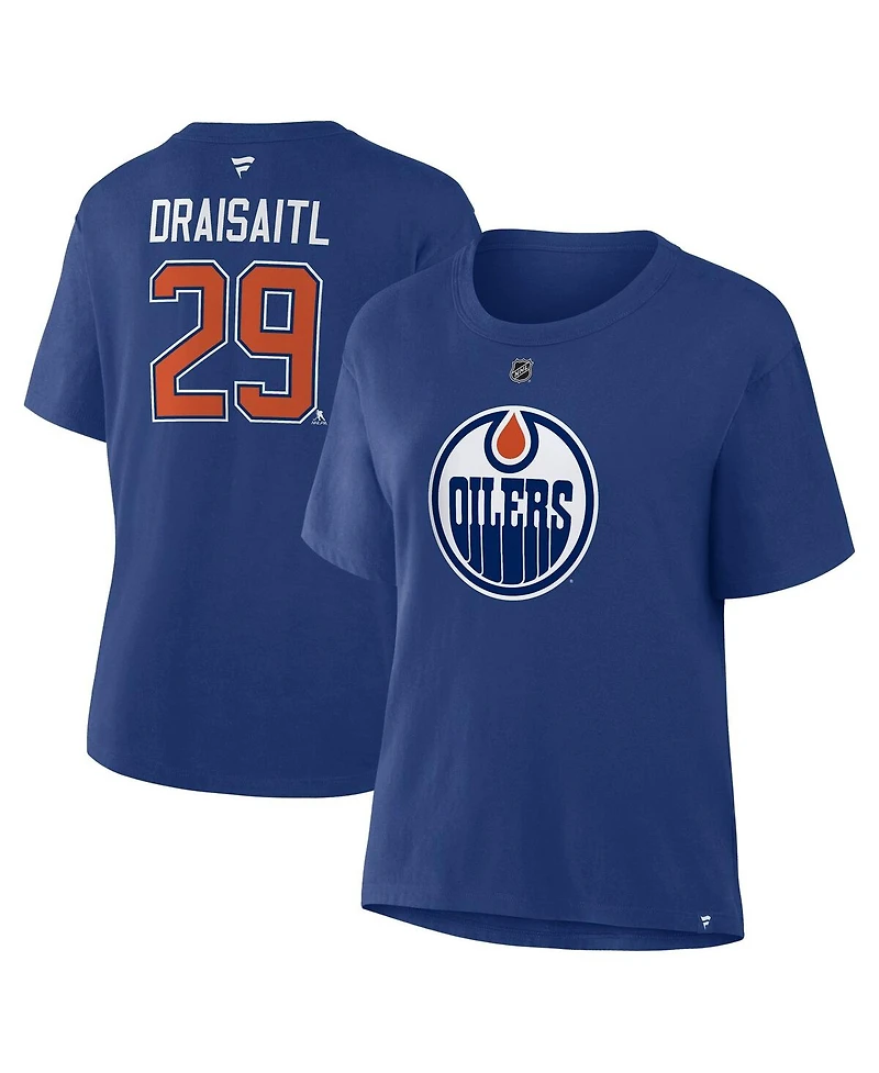 Fanatics Women's Leon Draisaitl Royal Edmonton Oilers Authentic Stack Name Number T-Shirt