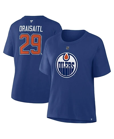 Fanatics Women's Leon Draisaitl Royal Edmonton Oilers Authentic Stack Name Number T-Shirt