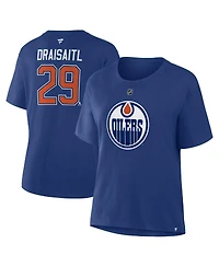 Fanatics Women's Leon Draisaitl Royal Edmonton Oilers Authentic Stack Name Number T-Shirt